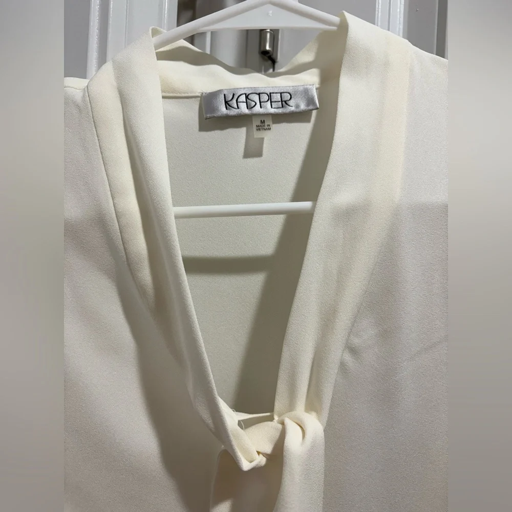 Kasper Cream Tie-Neck Sleeveless Blouse - Picture 2 of 5